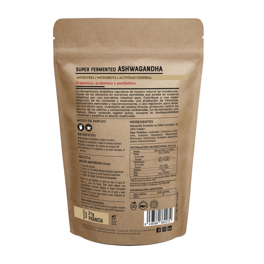 SUPER FERMENTED ASHWAGANDHA 21G BIO ORGANICA SUPERFOODS