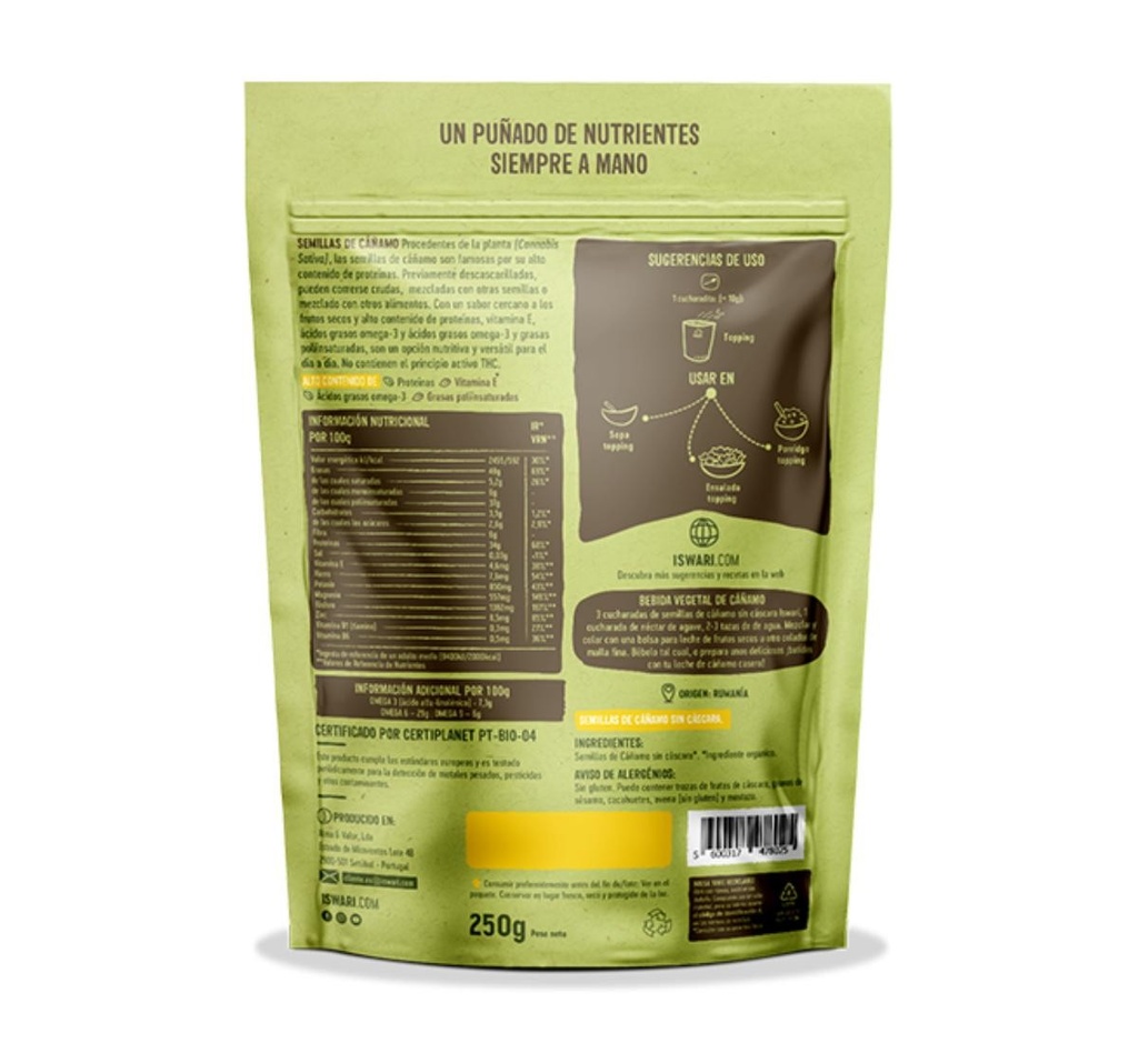 SEMILLAS DE CAÑAMO 250G ISWARI