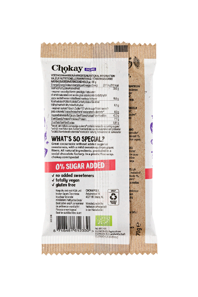CHOCOLATE SIN AZUCAR SALTY ALMOND 70G - CHOKAY