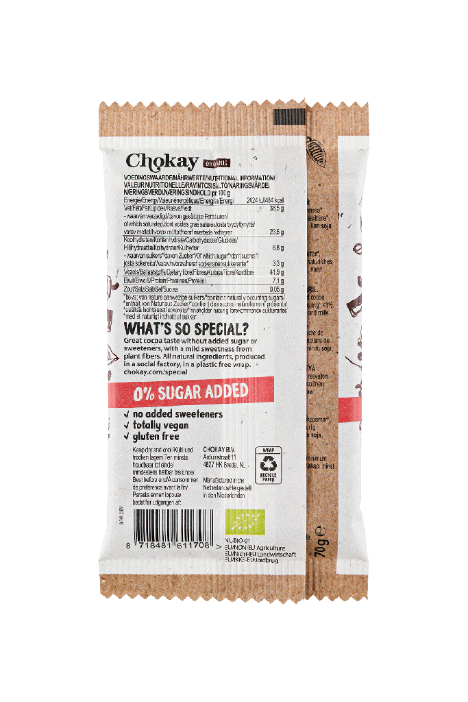 CHOCOLATE SIN AZUCAR EXTRA DARK 70G - CHOKAY