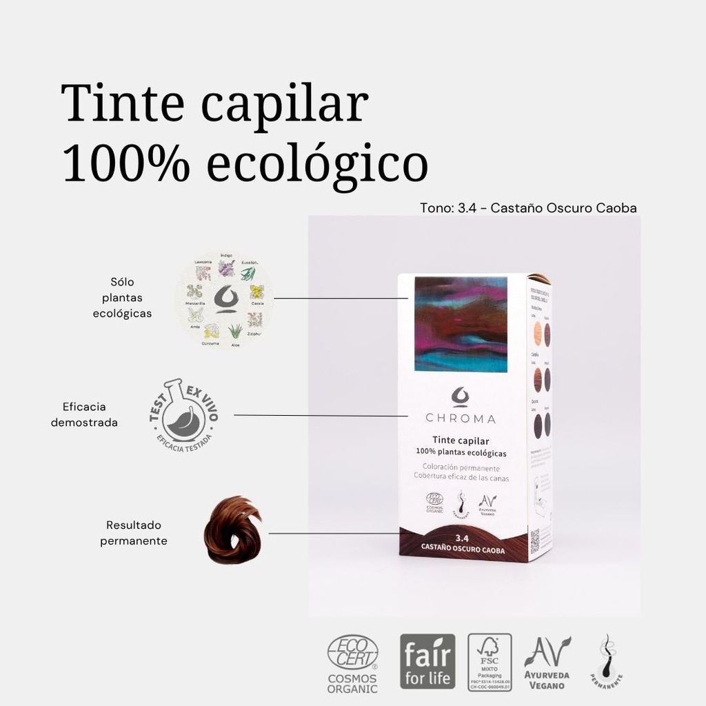 TINTE CASTAÑO OSCURO CAOBA 3.4 100G CHROMA