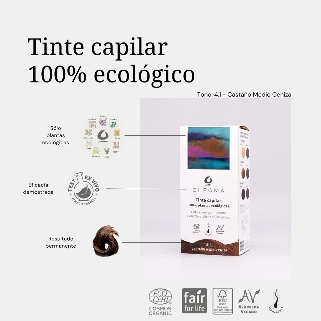 TINTE CASTAÑO MEDIO CENIZA 4.1 100G CHROMA