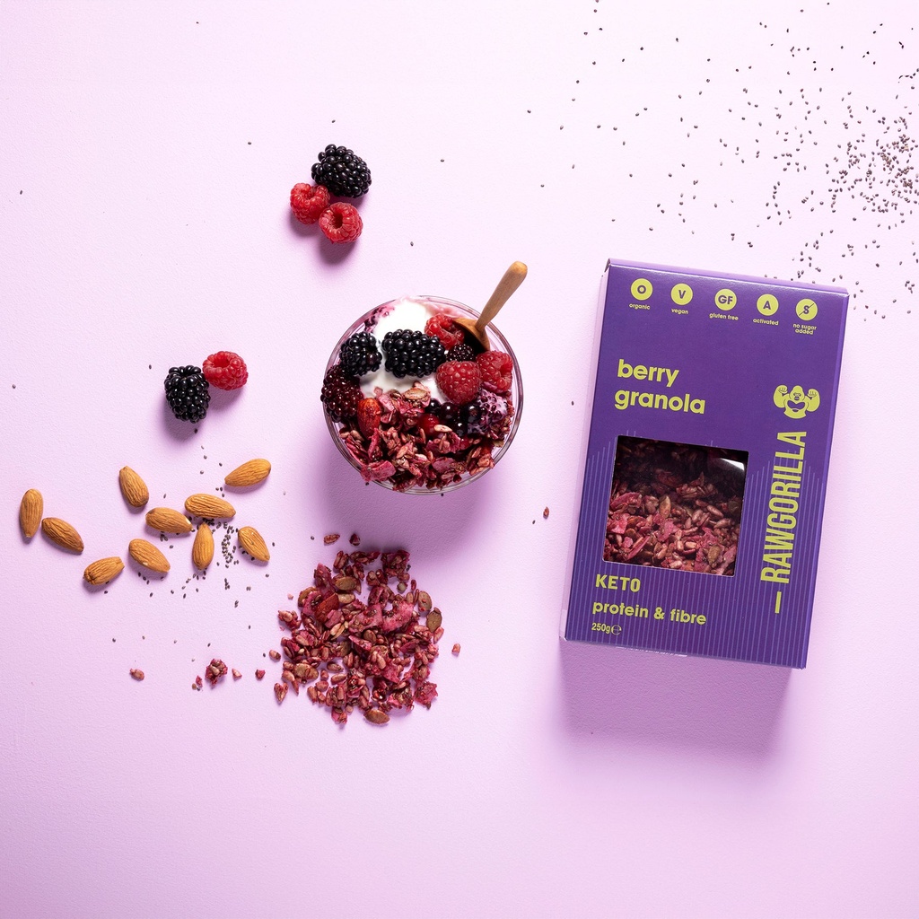 GRANOLA KETO ECOLOGICA DE FRAMBUESA 250G - RAW GORILLA