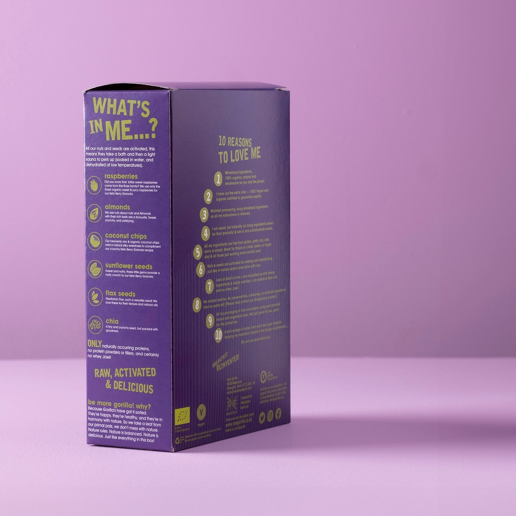 GRANOLA KETO ECOLOGICA DE FRAMBUESA 250G - RAW GORILLA