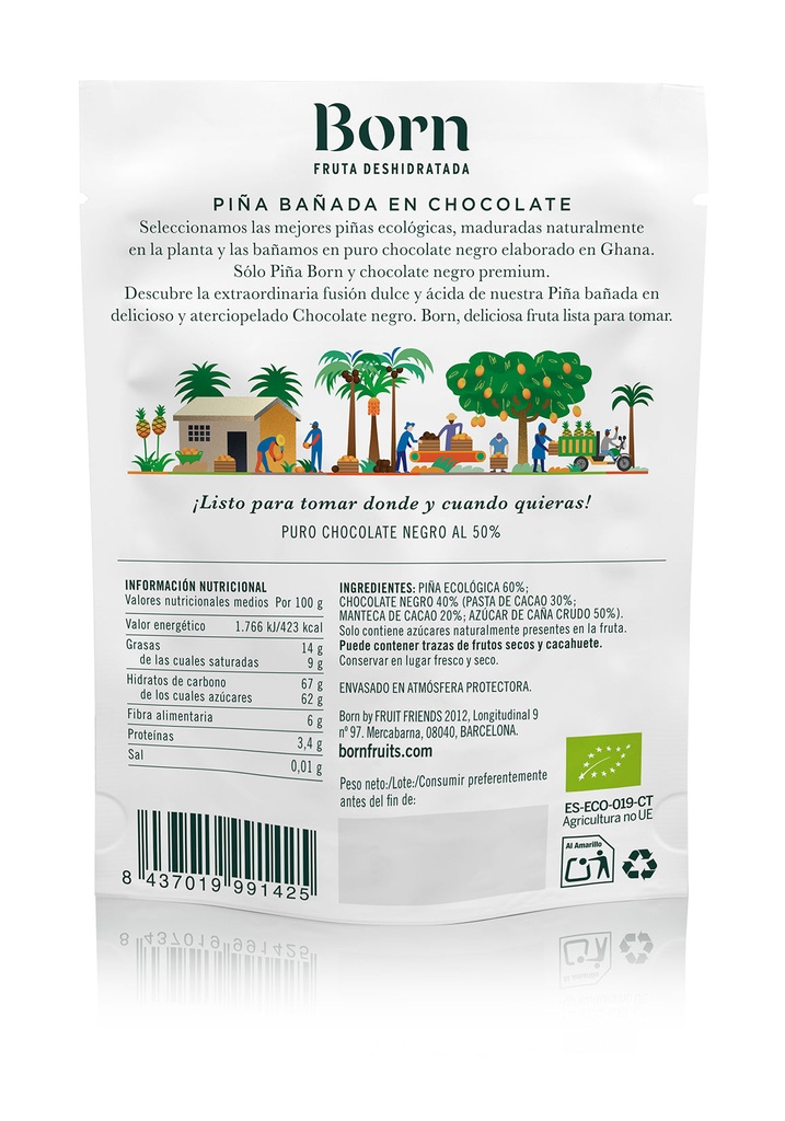 PIÑA DESHIDRATADA CON CHOCOLATE 40G BORN