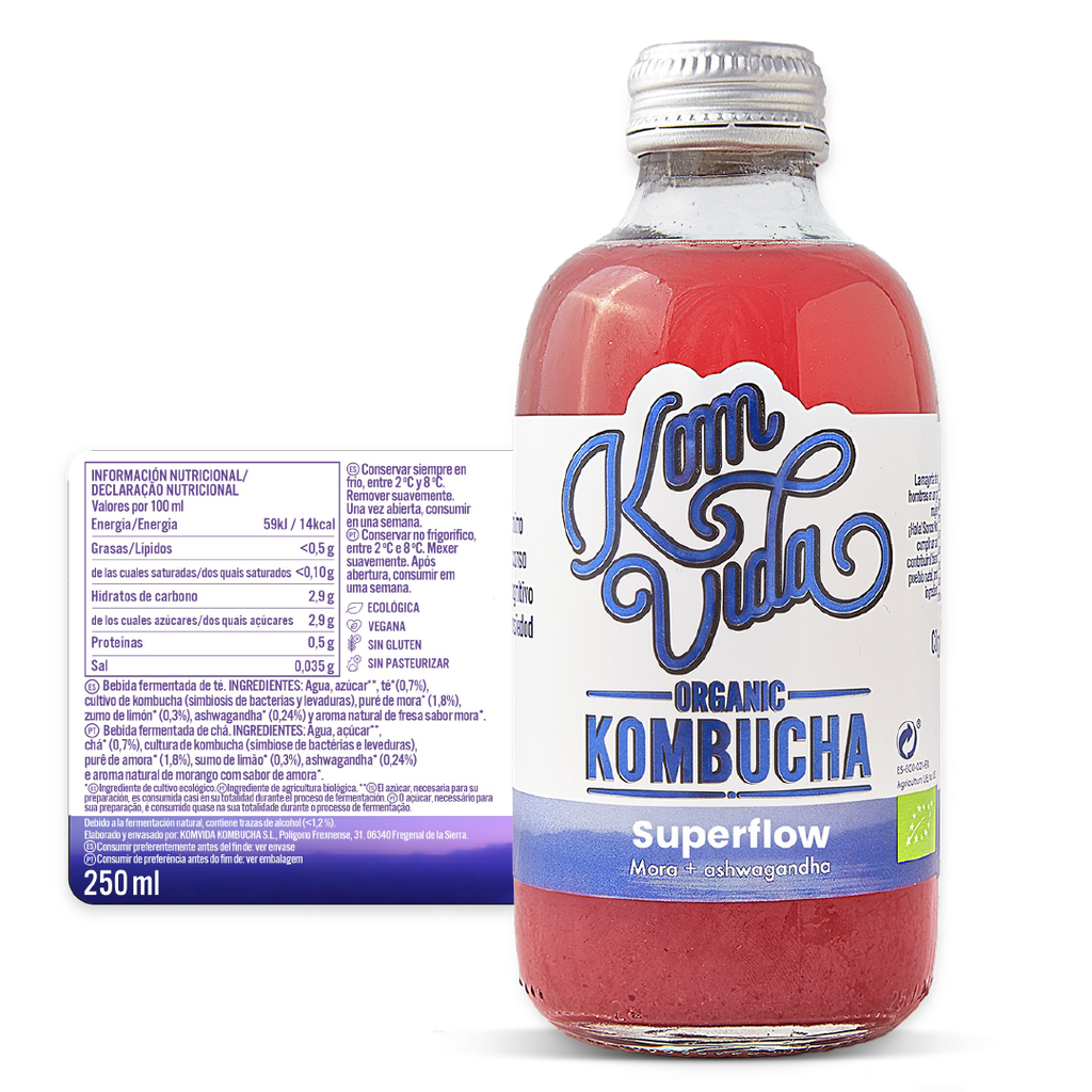 KOMBUCHA SUPERFLOW MORA Y ASHWAGANDHA 250ML KOMVIDA