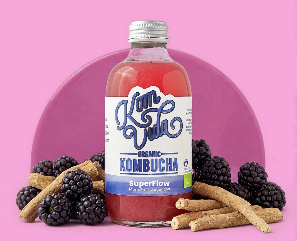 KOMBUCHA SUPERFLOW MORA Y ASHWAGANDHA 250ML KOMVIDA