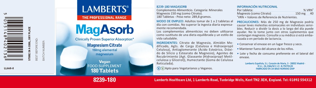 MAGABSORB MAG 150MG 180TAB LAMBERTS
