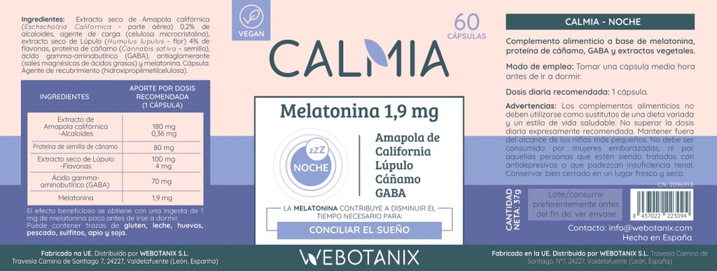 CALMIA NOCHE 60 CÁPSULAS WEBOTANIX