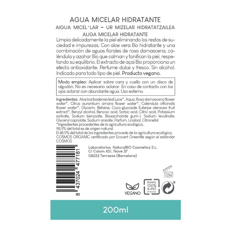 AGUA MICELAR CALÉNDULA Y AÇAI 75ML NATURABIO