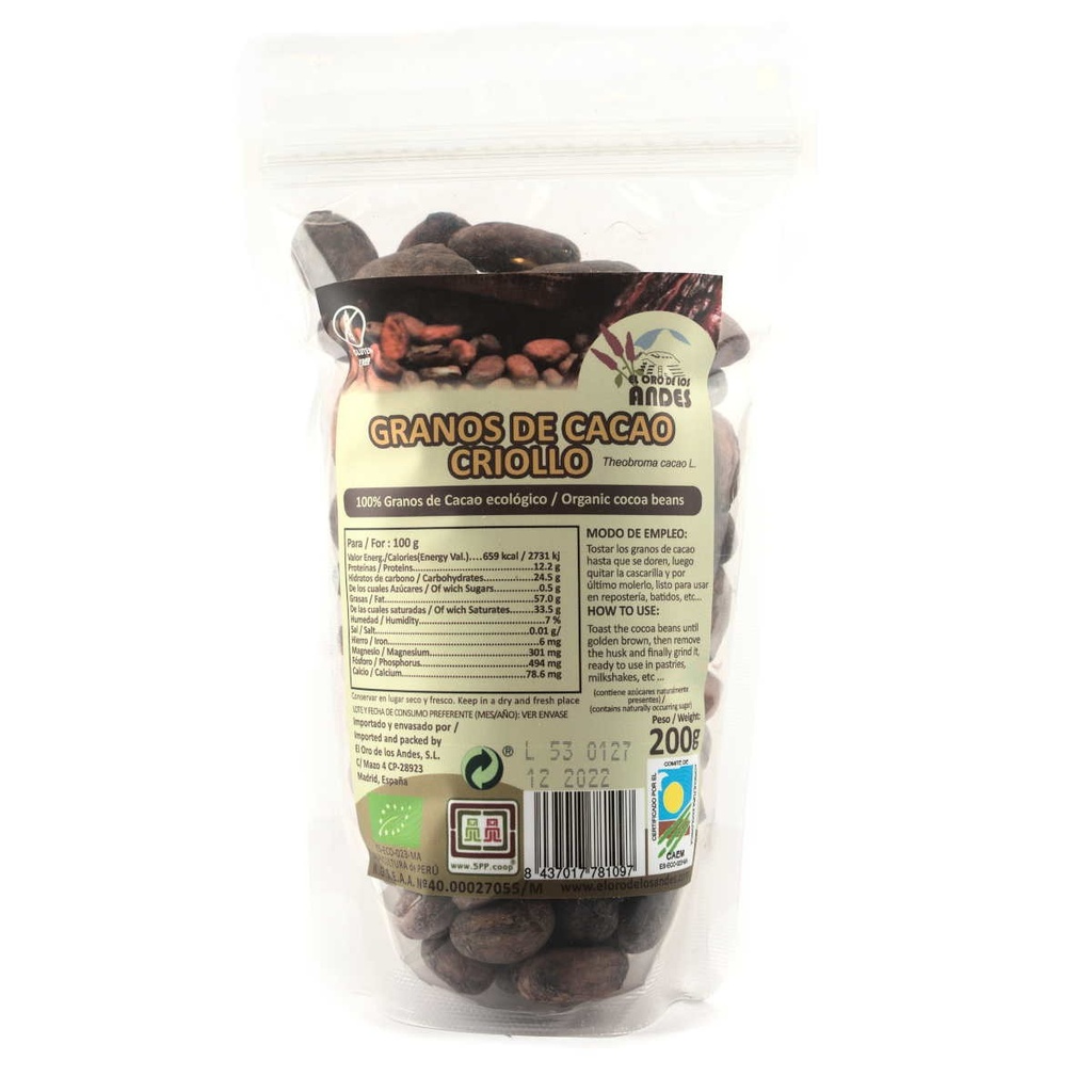 CACAO CRIOLLO EN GRANO ECO 150G ORO DE LOS ANDES