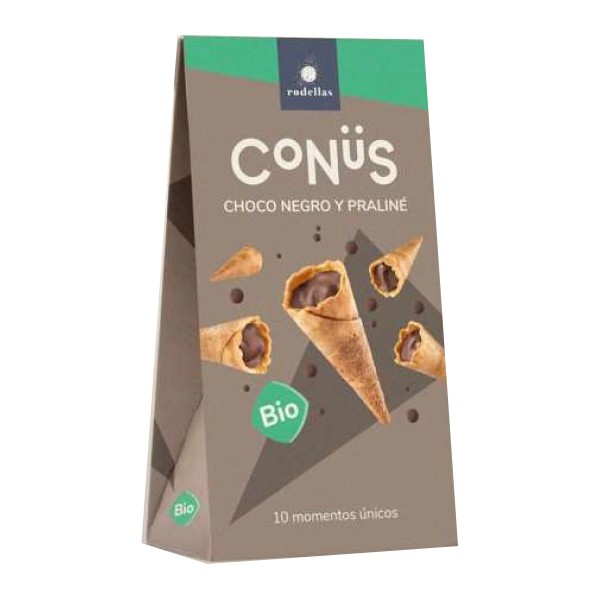 CONOS CHOCOLATE NEGRO Y PRALINÉ BIO 70G CONUS-RODELLAS