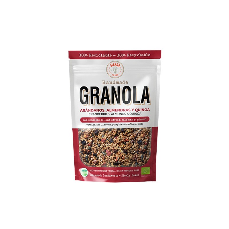 GRANOLA DE ARÁNDANOS ROJOS, ALMENDRAS Y QUINOA 300G SIERRA