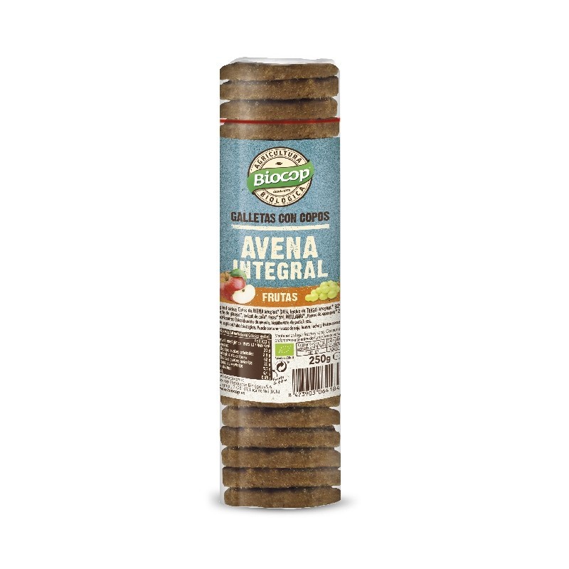GALLETA COPOS DE AVENA INTEGRAL Y FRUTAS 250G BIOCOP