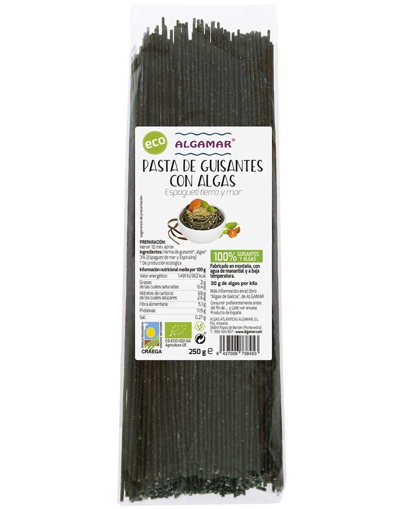 ESPAGUETIS DE GUISANTES Y ALGAS SIN GLUTEN 250G ALGAMAR