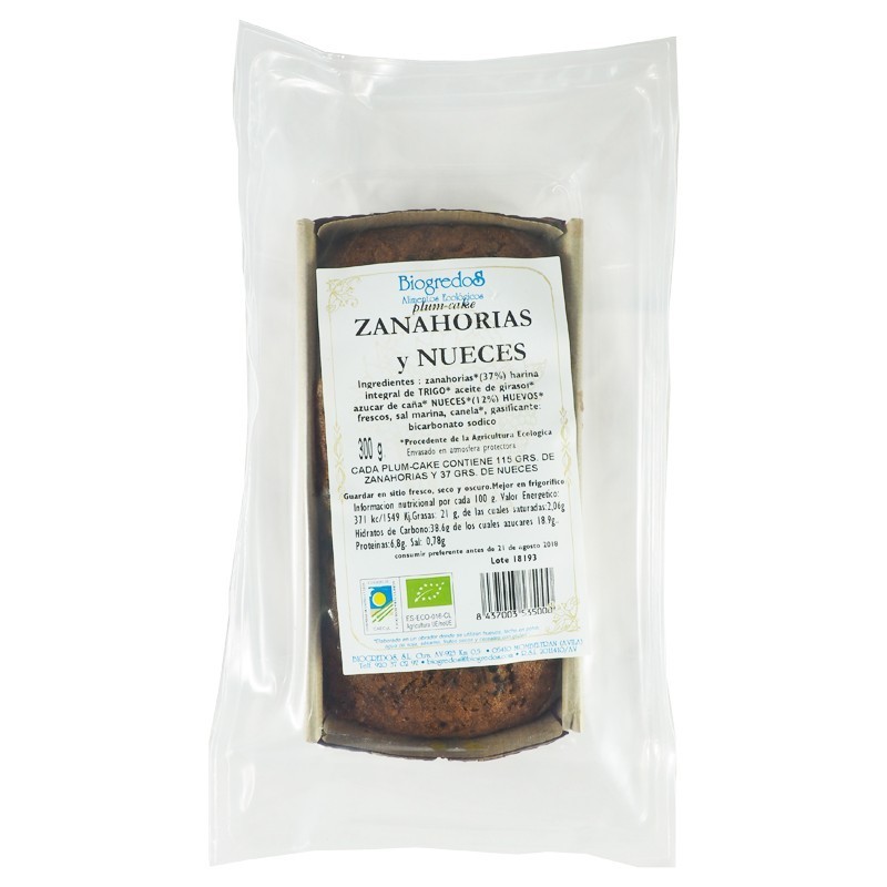 PLUM CAKE ZANAHORIAS NUECES 300G BIOGREDOS