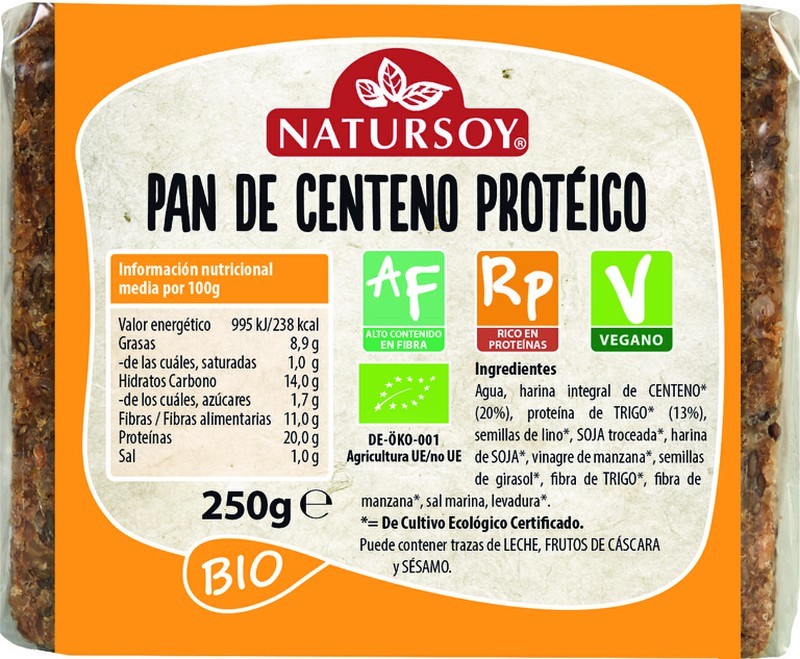 PAN PROTEICO CENTENO 250G NATURSOY