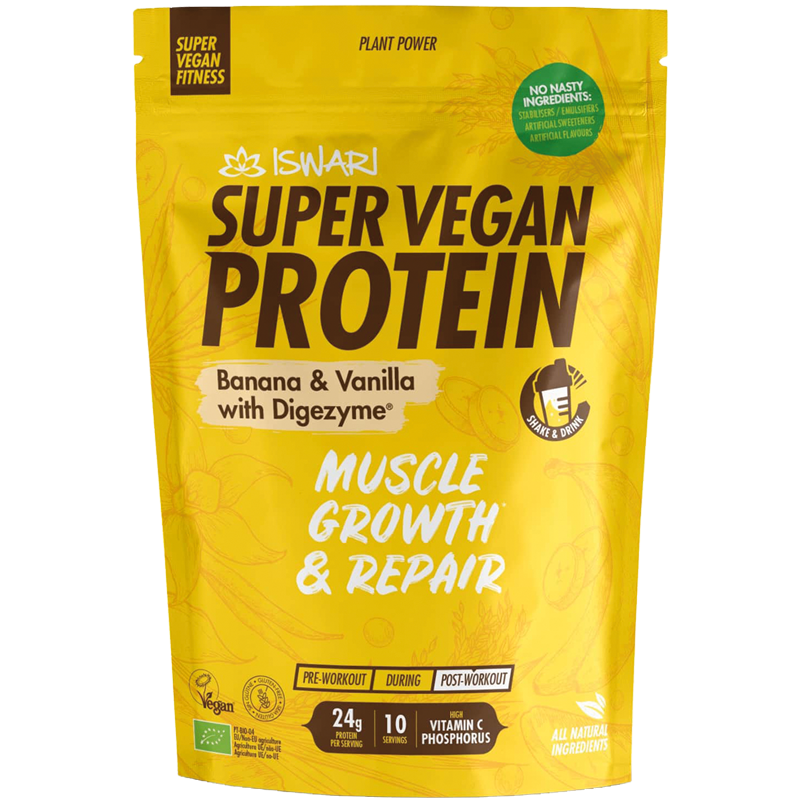 SUPER VEGAN PROTEIN PLÁTANO Y VAINILLA 400G ISWARI