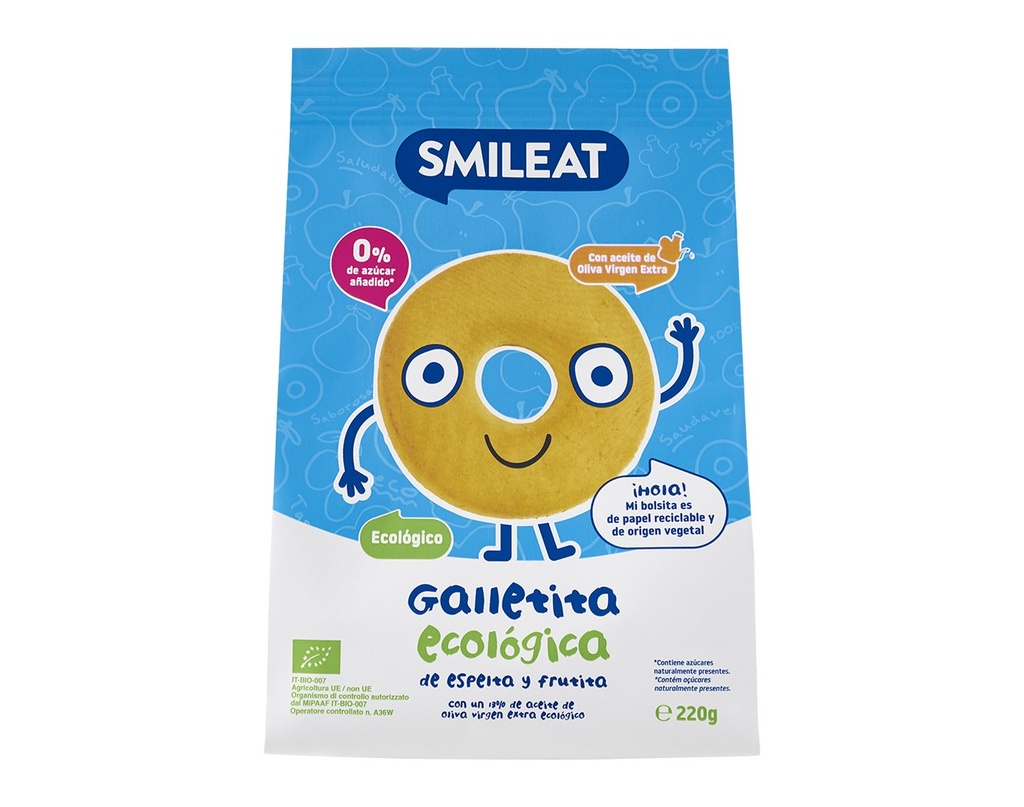 GALLETAS ESPELTA CON MANZANA 220G SMILEAT