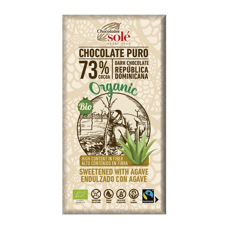 CHOCOLATE NEGRO 73% AGAVE 100G SOLE