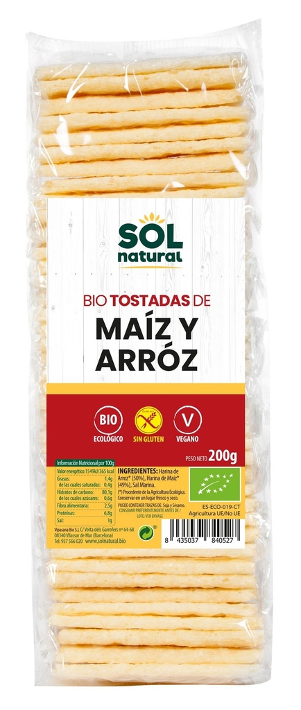 TOSTADAS DE MAÍZ Y ARROZ BIO SIN GLUTEN 200G SOL NATURAL