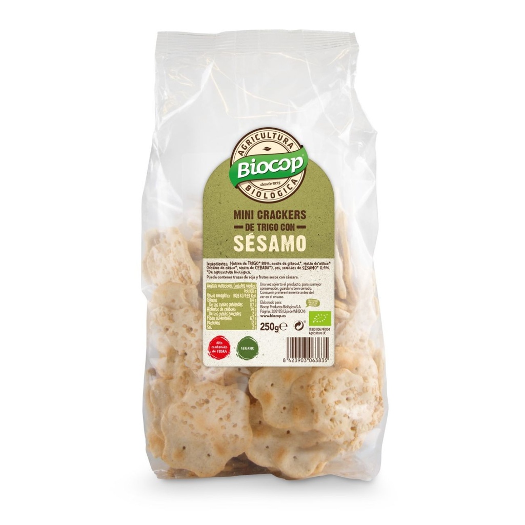 MINI CRACKERS TRIGO SÉSAMO SIN LEVADURA 250G BIOCOP