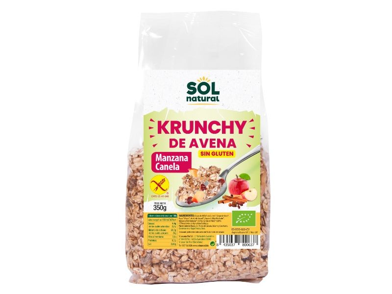 KRUNCHY AVENA SIN GLUTEN MANZANA CANELA 350G SOL NATURAL