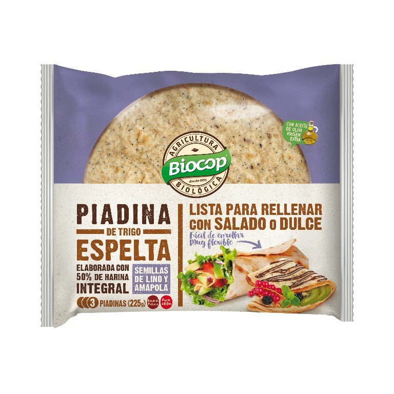 PIADINA TRIGO ESPELTA LINO AMAPOLA 225G BIOCOP
