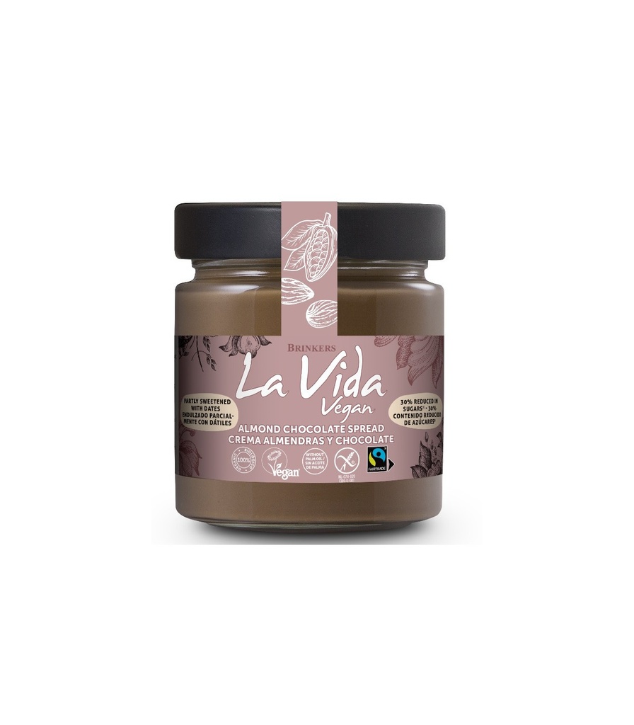 CREMA DE ALMENDRA CON CHOCOLATE CON MENOS AZÚCAR 200 G LA VIDA VEGAN