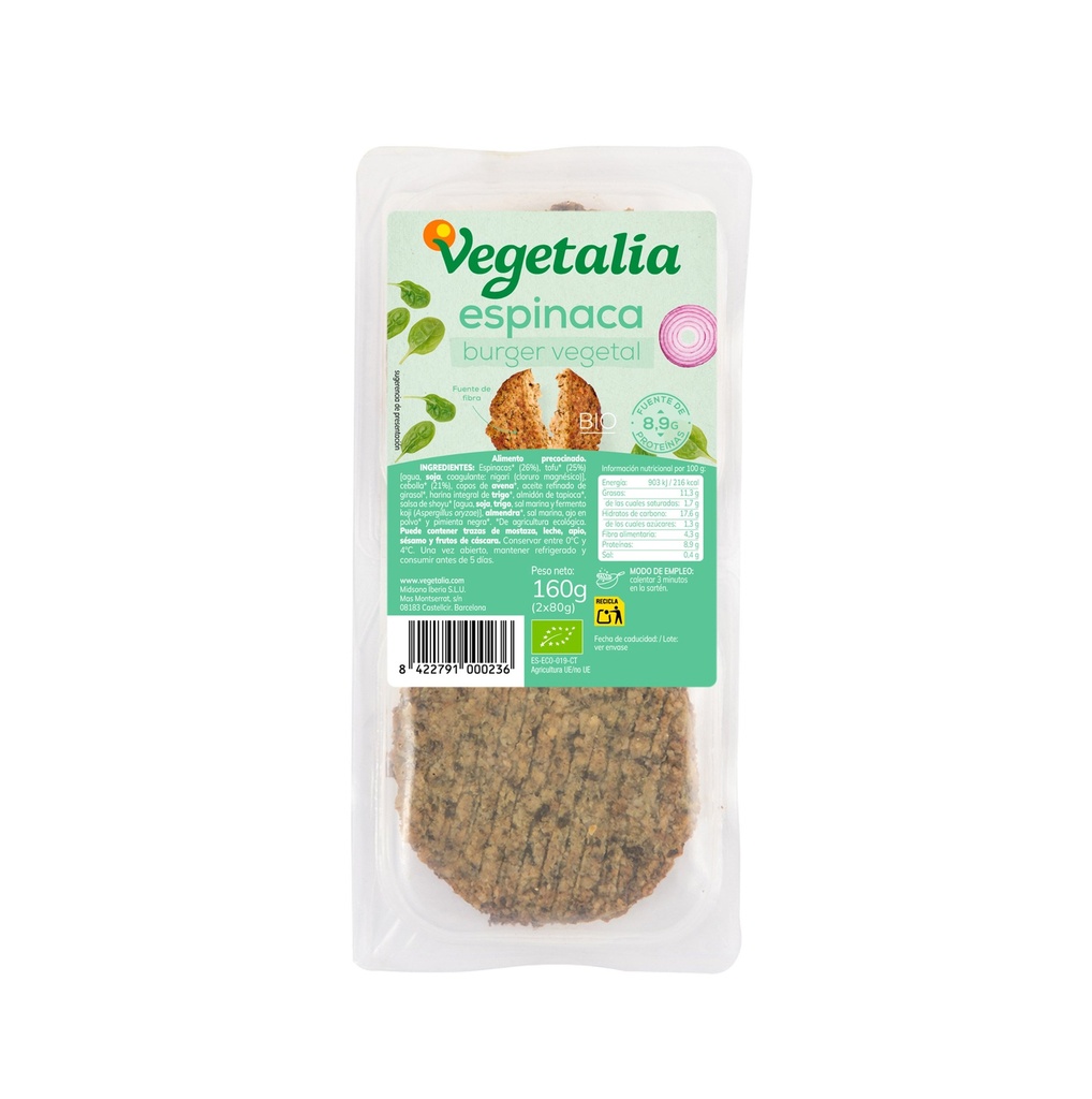 VEGEBURGUER ESPINACAS 160G VEGETALIA