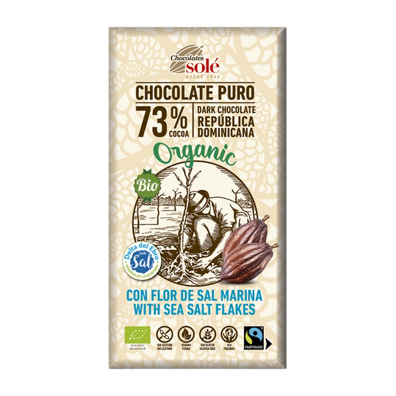 CHOCOLATE NEGRO 73% FLOR DE SAL 100G SOLÉ