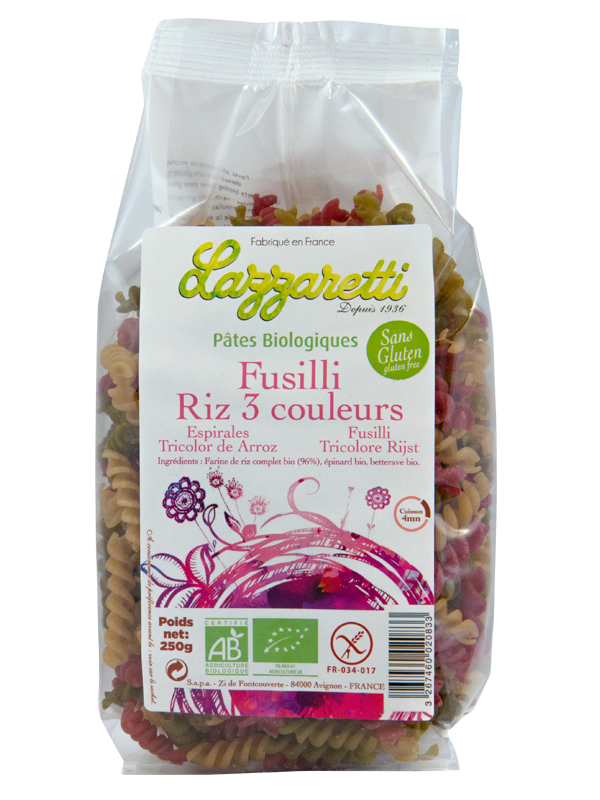 ESPIRALES ARROZ 3 COLORES SIN GLUTEN 250G LAZZARETTI