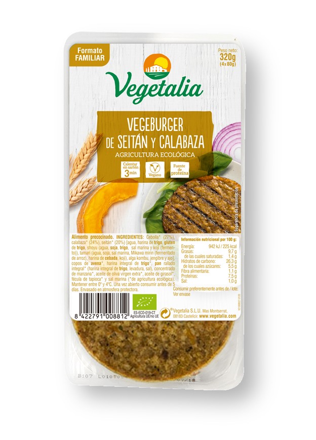 VEGEBURGUER SEITÁN Y CALABAZA 160G VEGETALIA