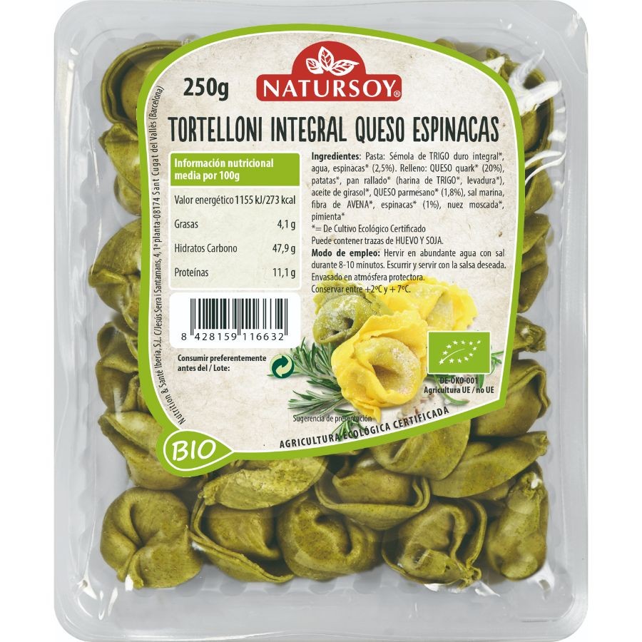 TORTELLONI INTEGRAL QUESO Y ESPINACAS 250G NATURSOY