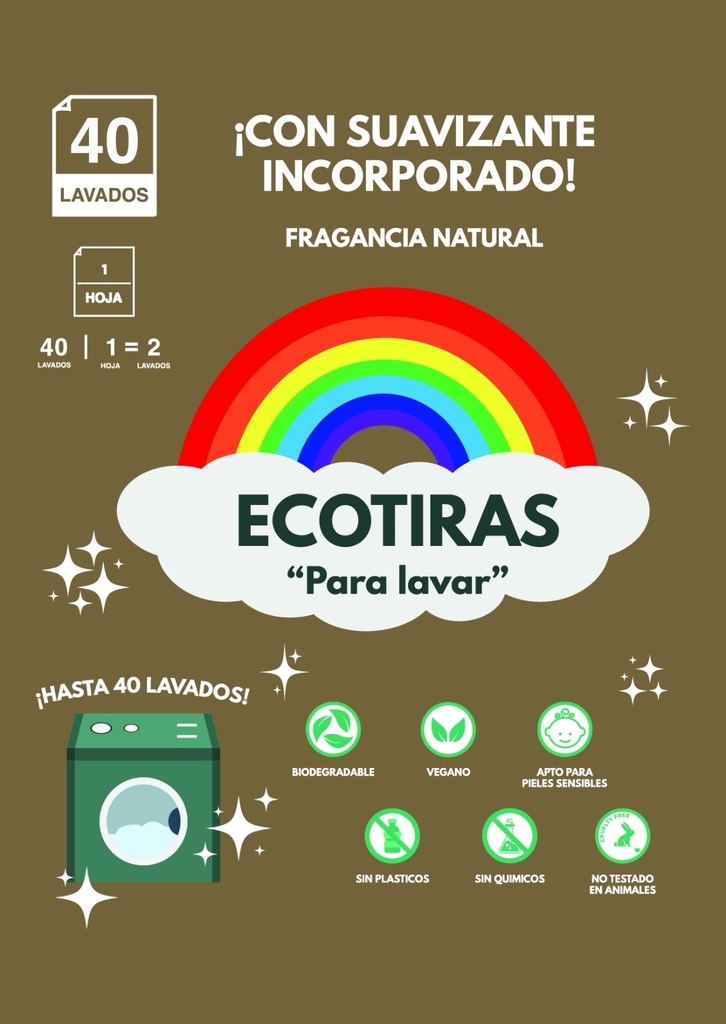 ECOTIRAS PARA LAVADORA CON SUAVIZANTE 20 HOJAS 40 LAVADOS ECOTIRAS