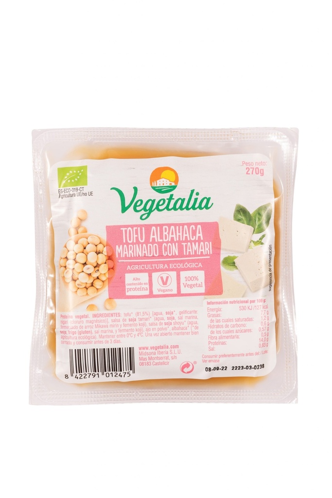 TOFU CON ALBAHACA MARINADO CON TAMARI 270G VEGETALIA