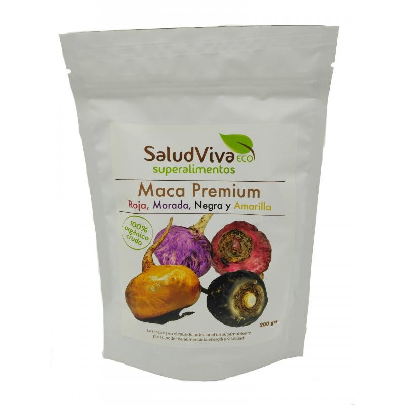 MACA PREMIUM ROJA,MORADA,NEGRA Y AMARILLA 200G SALUDVIVA