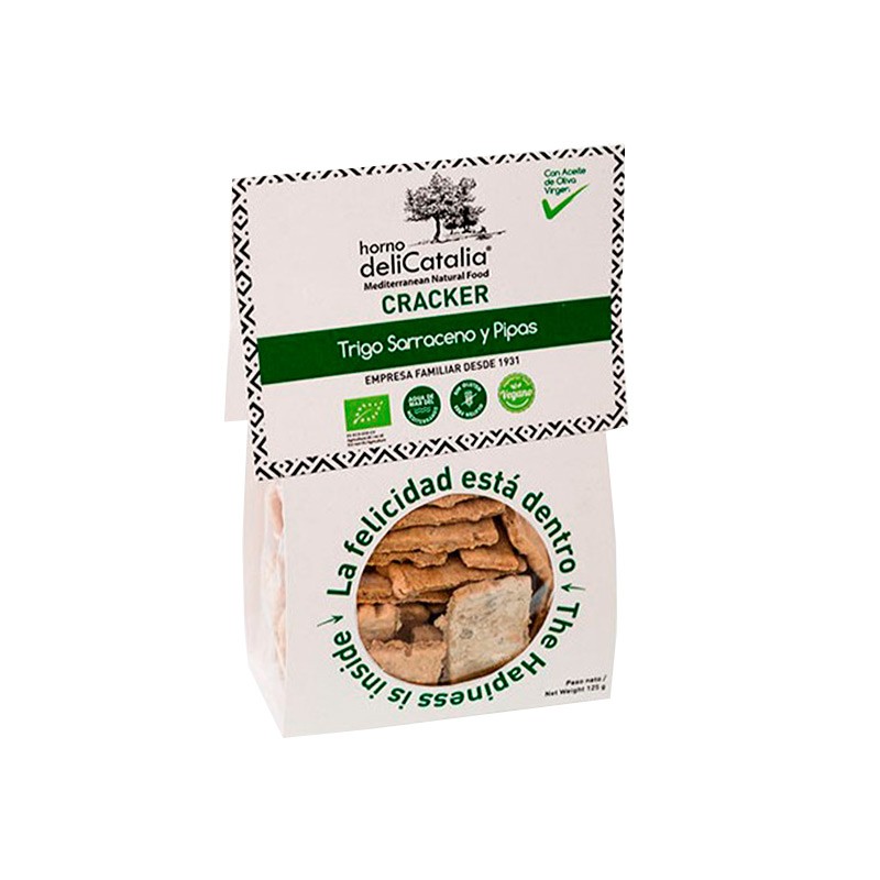 CRACKERS TRIGO SARRACENO Y PIPAS SIN GLUTEN 125G DELICATALIA