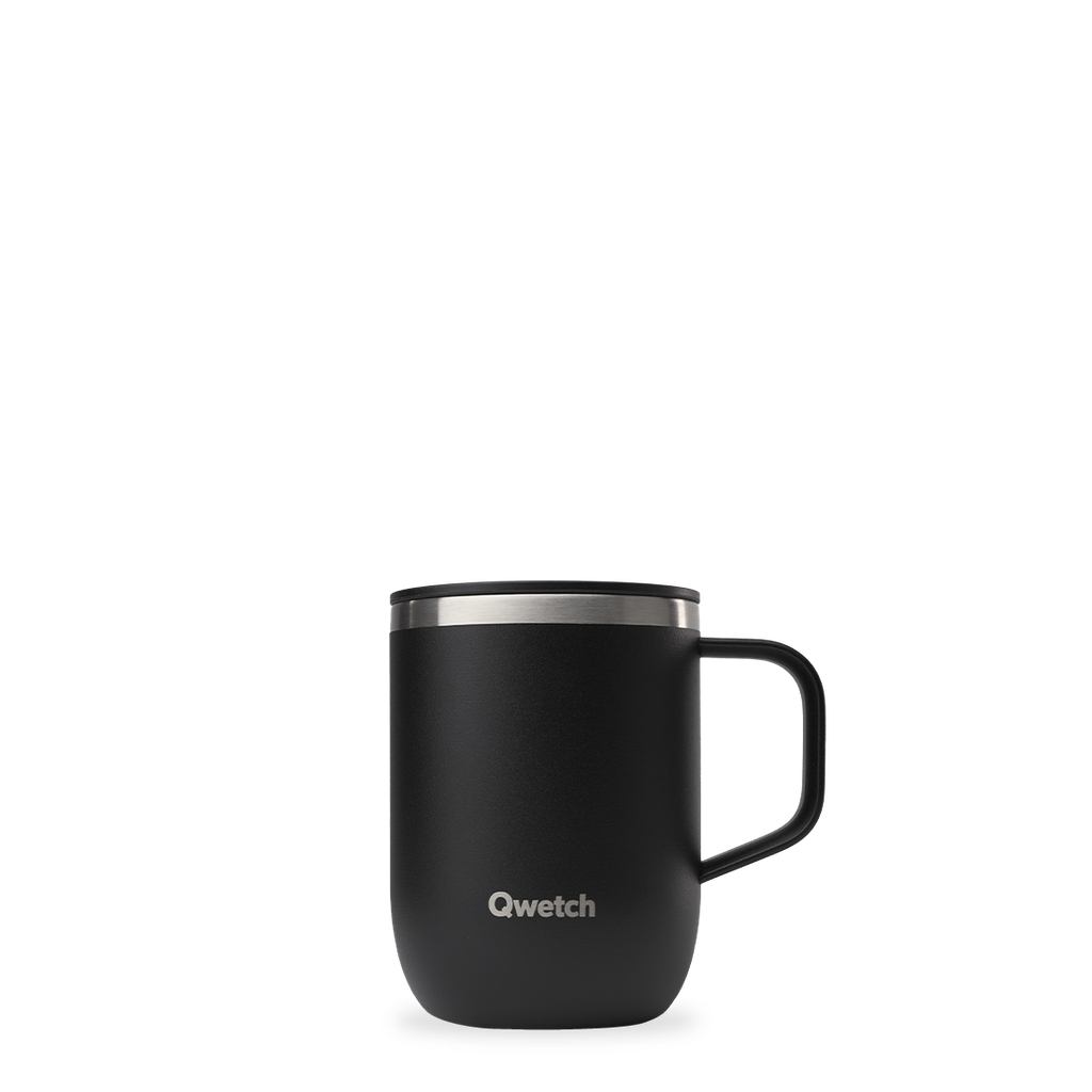 TAZA ISOTERMICA CON ASA Y TAPA NEGRA 350ML QWETCH  