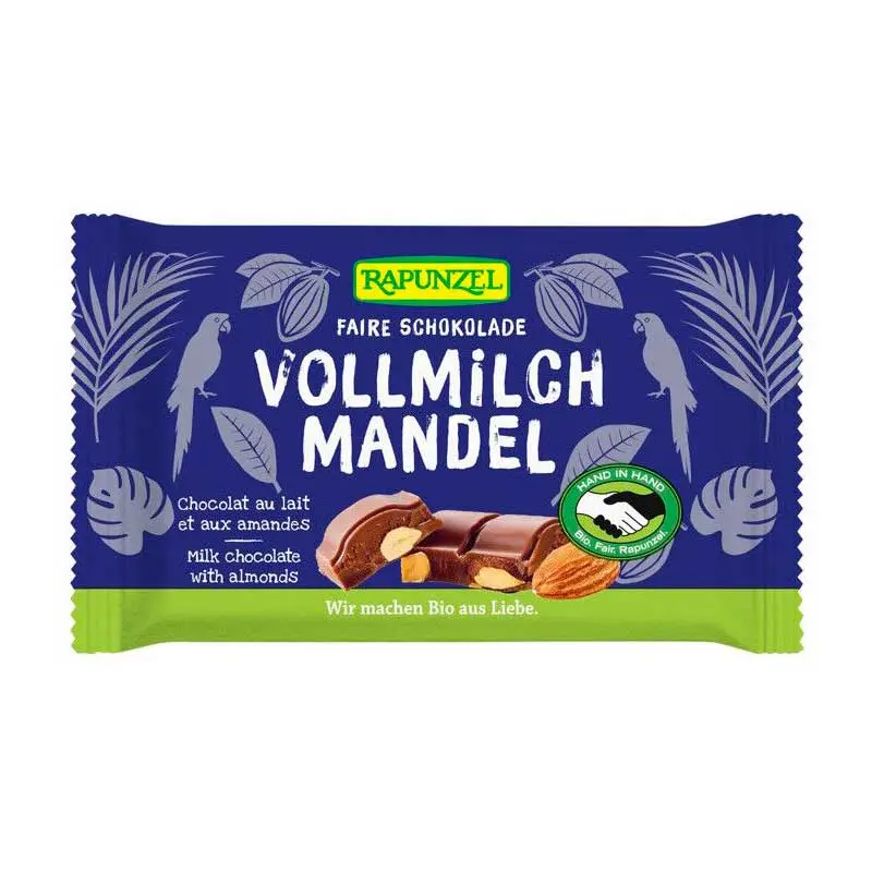 SNACK DE CHOCOLATE CON LECHE Y ALMENDRAS 100G RAPUNZEL
