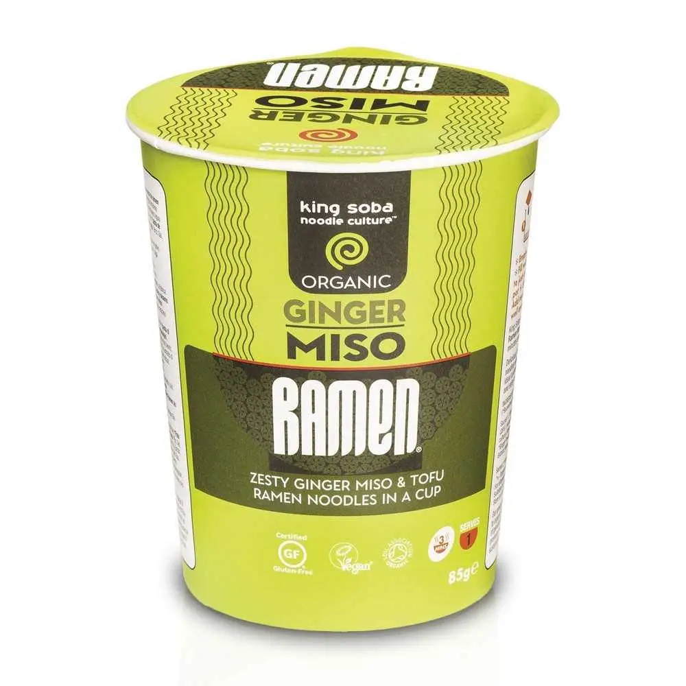 VASO DE SOPA RAMEN DE MISO Y JENGIBRE SIN GLUTEN 85G KING SOBA