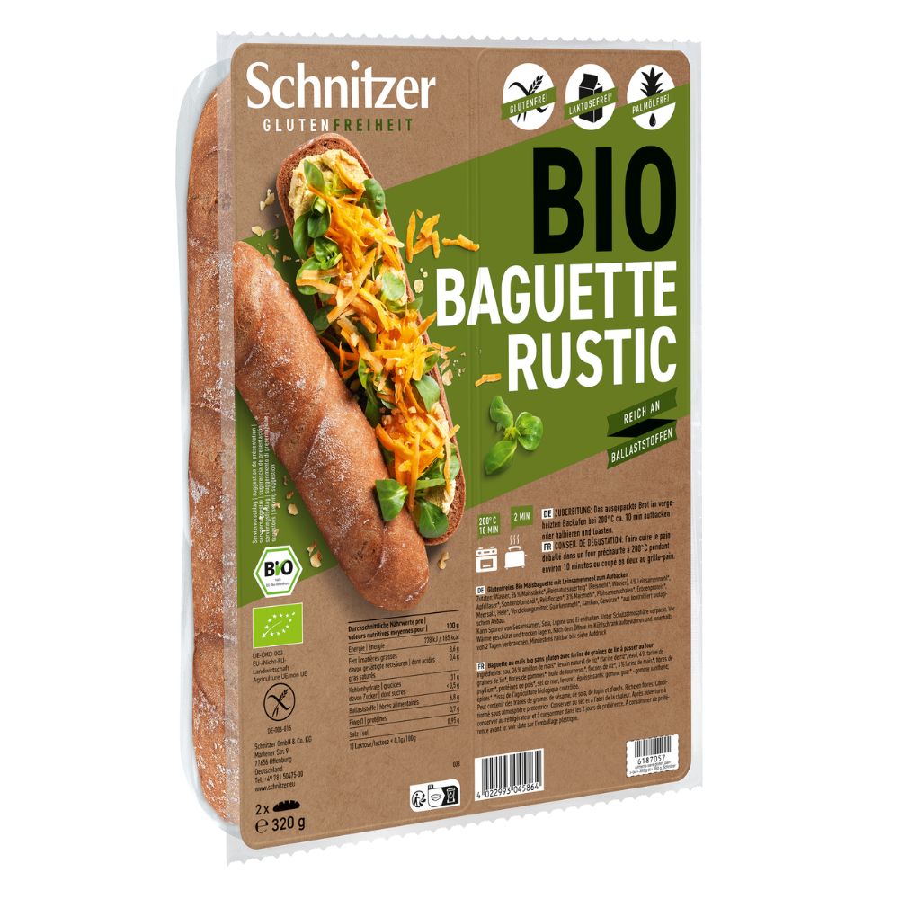 PAN BAGUETTE RUSTICO SIN GLUTEN 320 G - SCHNITZER