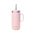 TAZA ISOTERMICA DE ACERO INOXIDABLE CON ASA Y PAJITA ROSA - QWETCH