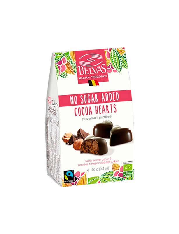 BOMBONES CORAZONES CACAO BIO SIN AZÚCAR 100G BELVAS