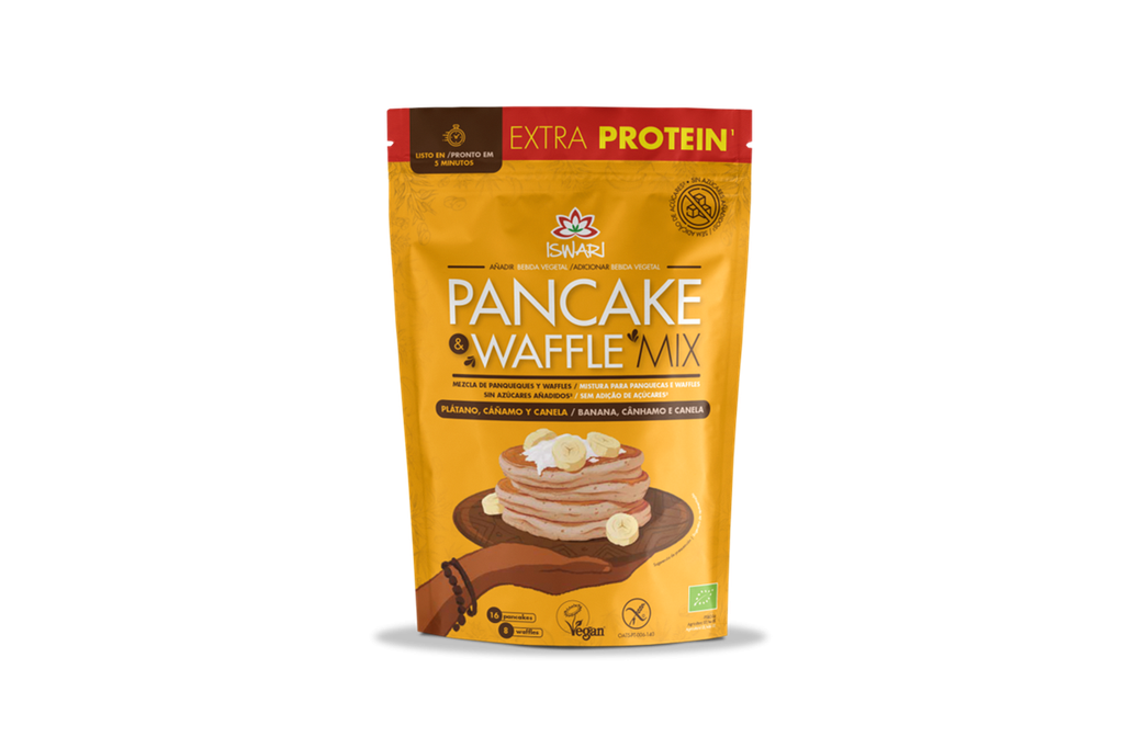 PANCAKE WAFFLE MIX PLATANO CAÑAMO Y CANELA 400G ISWARI