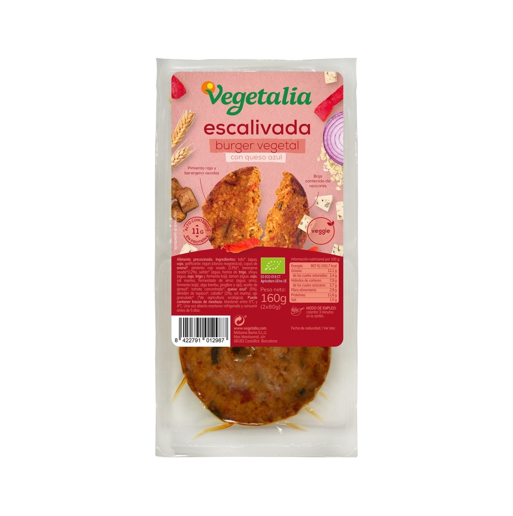 VEGEBURGUER ESCALIVADA Y QUESO AZUL 160G VEGETALIA