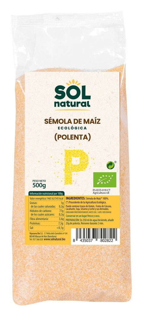 SÉMOLA MAÍZ (POLENTA) 500G SOL NATURAL