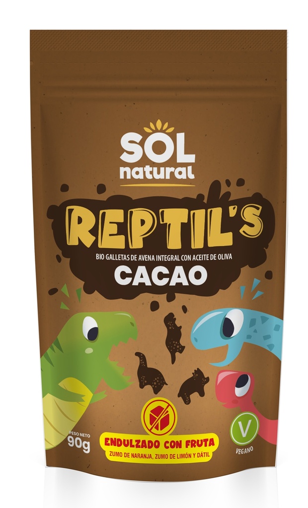 GALLETAS DE AVENA CON CACAO Y FRUTA BIO 90G REPTIL'S SOL NATURAL