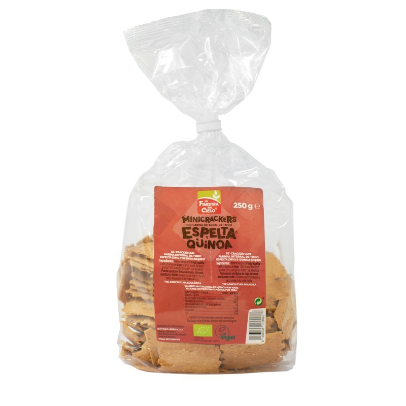 MINI CRACKERS CON TRIGO ESPELTA INTEGRAL Y QUINOA BIO 250G LA FINESTRA SUL CIELO