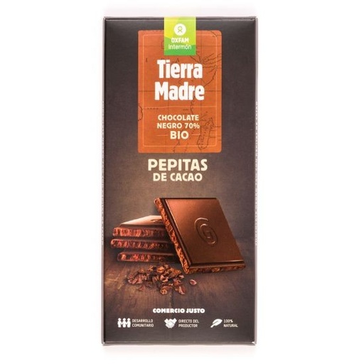 [12990] CHOCOLATE NEGRO 70% PEPITAS CACAO 100G TIERRA MADRE